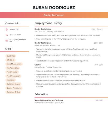 Binder Technician Resume