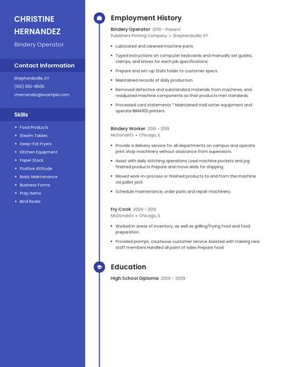 Bindery Operator Resume