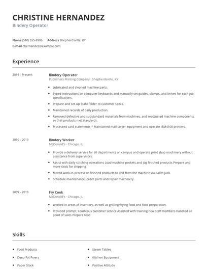 Bindery Operator Resume
