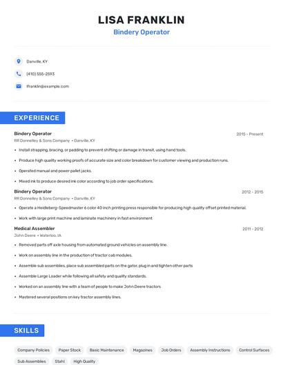 Bindery Operator Resume