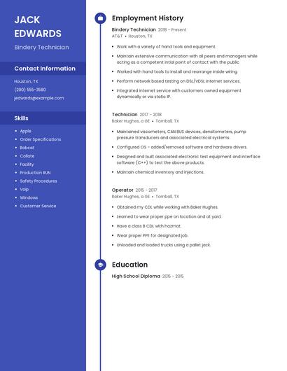 Bindery Technician Resume