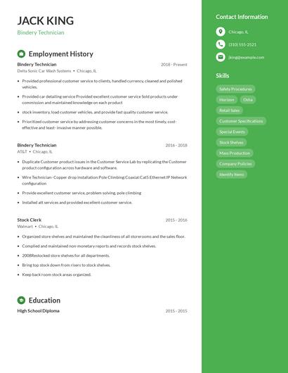 Bindery Technician Resume