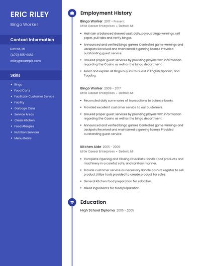 Bingo Worker Resume