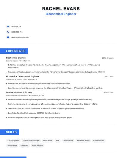 Biochemical Engineer Resume