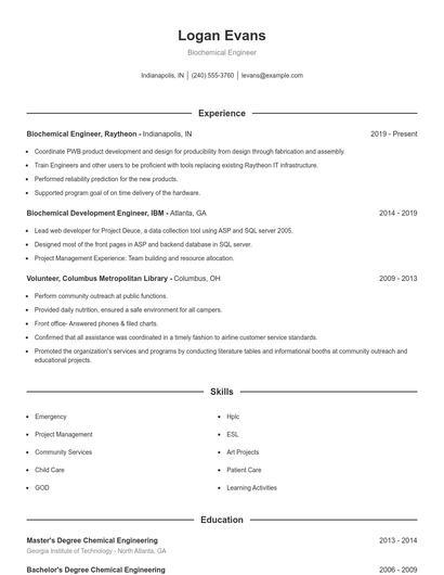 Biochemical Engineer Resume