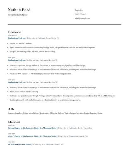 Biochemistry Professor Resume