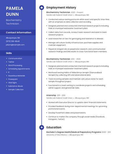 Biochemistry Technician Resume