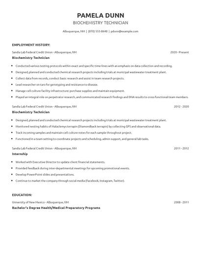 Biochemistry Technician Resume