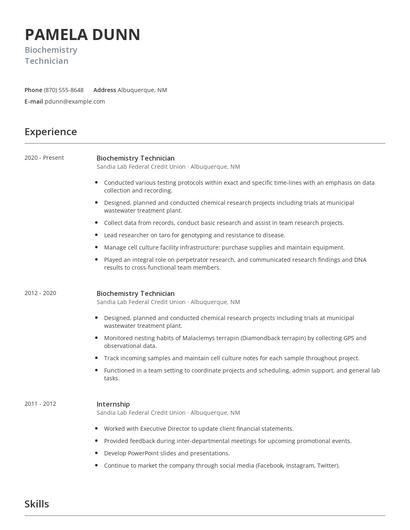Biochemistry Technician Resume