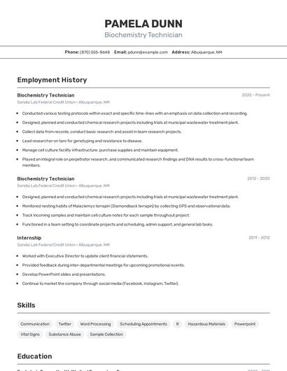 Biochemistry Technician Resume
