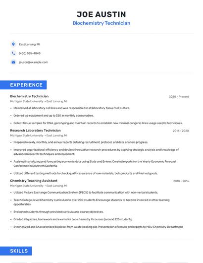 Biochemistry Technician Resume