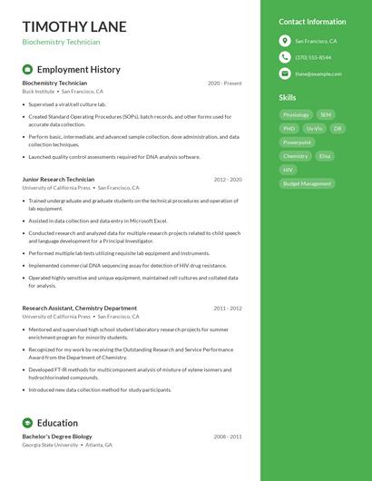 Biochemistry Technician Resume