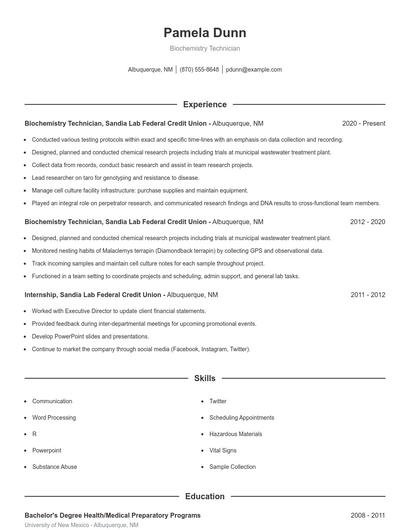 Biochemistry Technician Resume