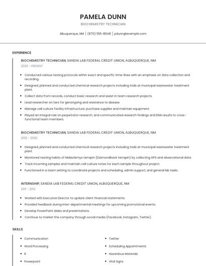 Biochemistry Technician Resume
