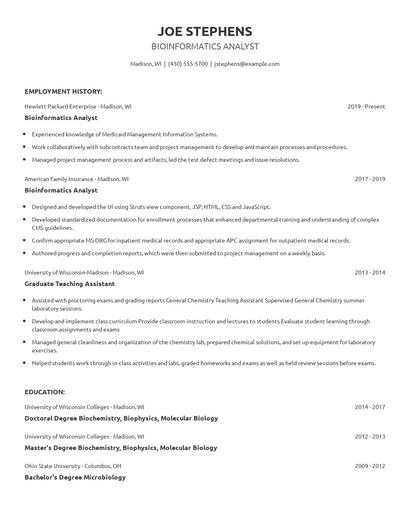 Bioinformatics Analyst Resume