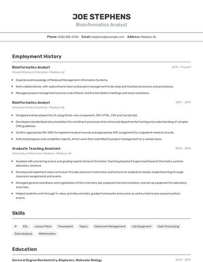 Bioinformatics Analyst Resume