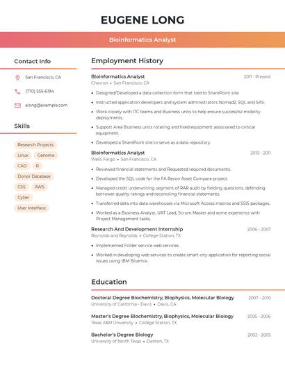 Bioinformatics Analyst Resume