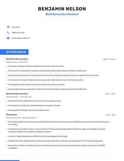 Bioinformatics Analyst Resume