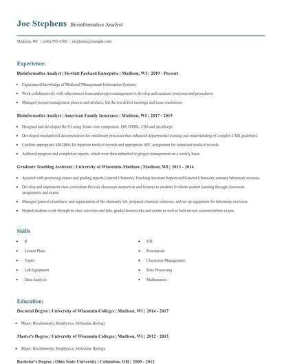 Bioinformatics Analyst Resume