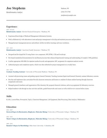 Bioinformatics Analyst Resume