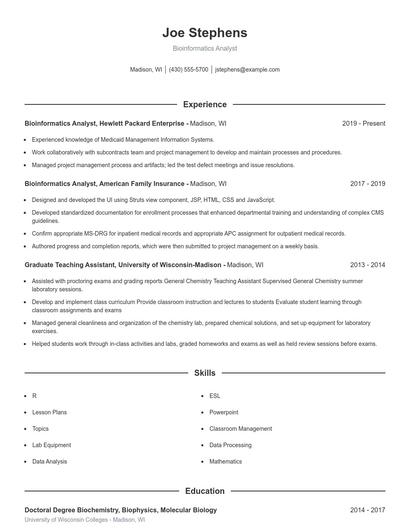 Bioinformatics Analyst Resume