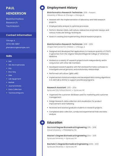 Bioinformatics Research Technician Resume
