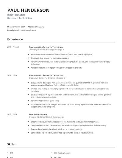 Bioinformatics Research Technician Resume