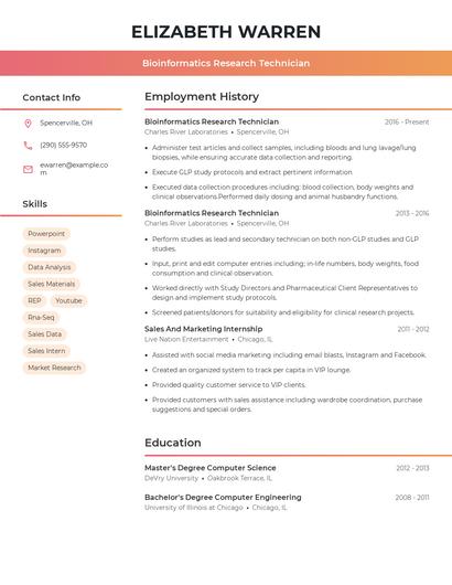 Bioinformatics Research Technician Resume