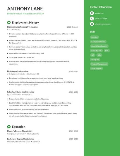 Bioinformatics Research Technician Resume