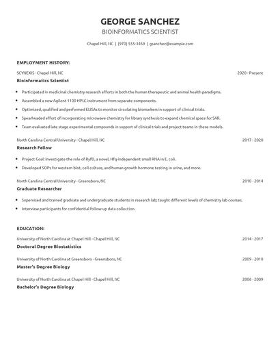 Bioinformatics Scientist Resume