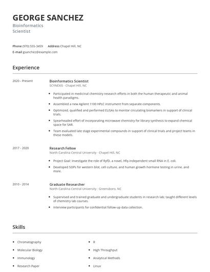 Bioinformatics Scientist Resume