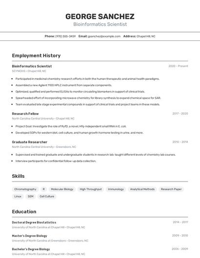 Bioinformatics Scientist Resume