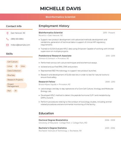 Bioinformatics Scientist Resume