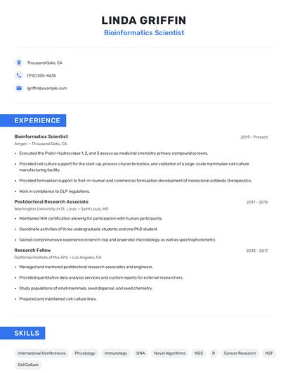 Bioinformatics Scientist Resume