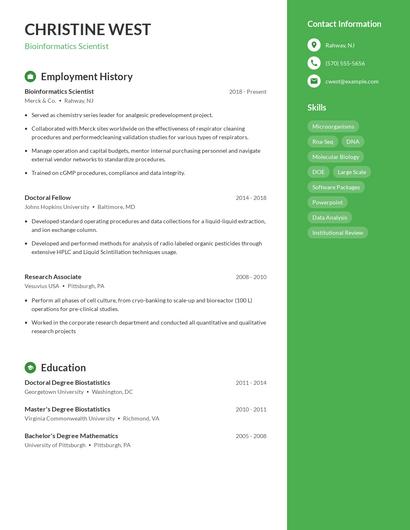 Bioinformatics Scientist Resume