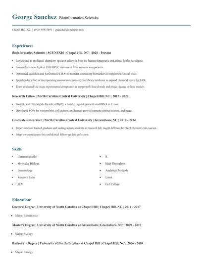 Bioinformatics Scientist Resume