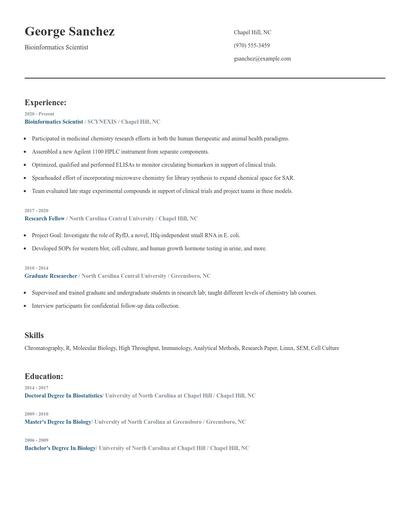 Bioinformatics Scientist Resume