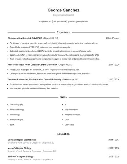 Bioinformatics Scientist Resume