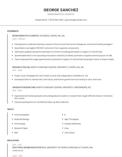 Bioinformatics Scientist Resume