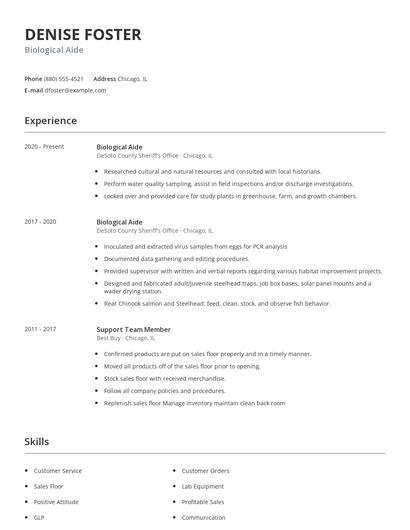 Biological Aide Resume