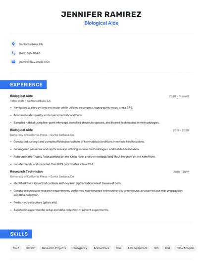 Biological Aide Resume