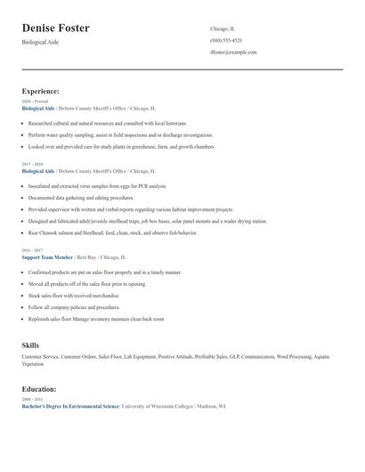 Biological Aide Resume