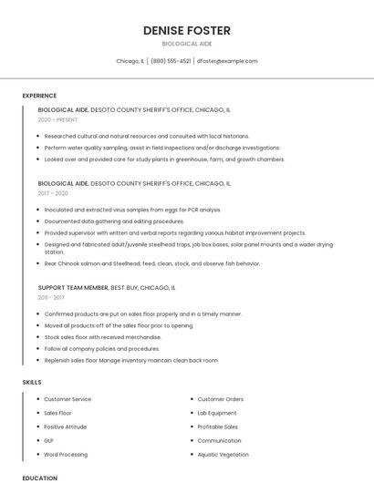 Biological Aide Resume
