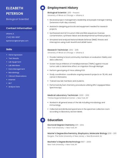 Biological Scientist Resume