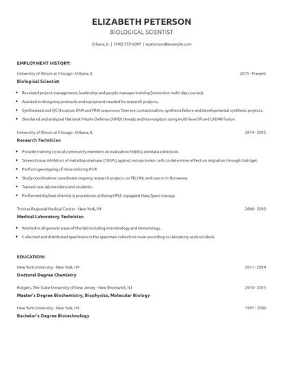 Biological Scientist Resume