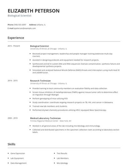 Biological Scientist Resume
