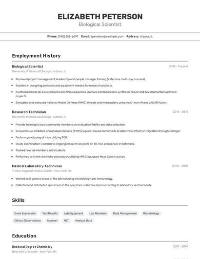 Biological Scientist Resume