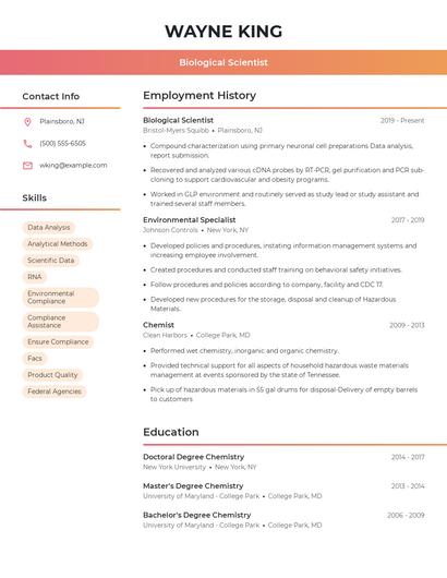 Biological Scientist Resume