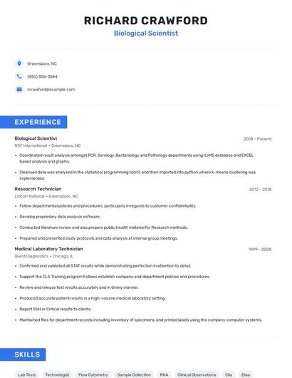 Biological Scientist Resume