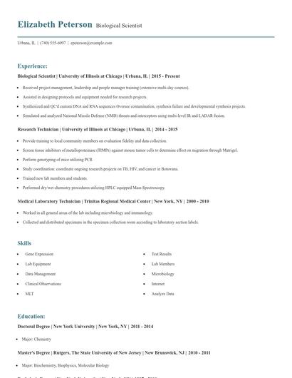 Biological Scientist Resume